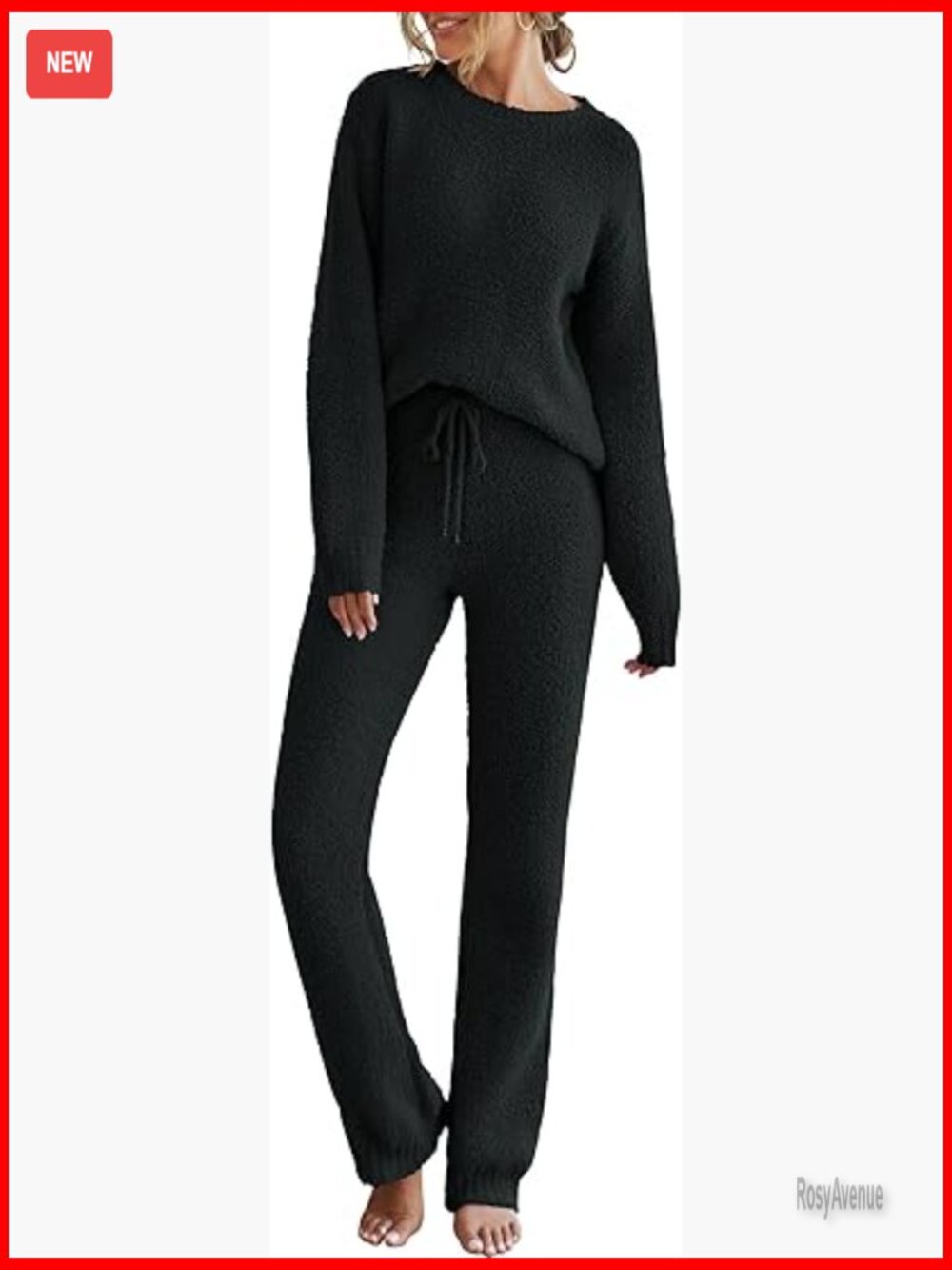 Fuzzy Fleece 2 Piece Lounge Set Long Sleeve Crew Neck Sweater Pajamas